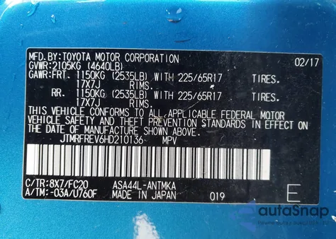 2017 Toyota Rav4 Xle z USA, uszkodzony, nr VIN JTMRFREV6HD210136